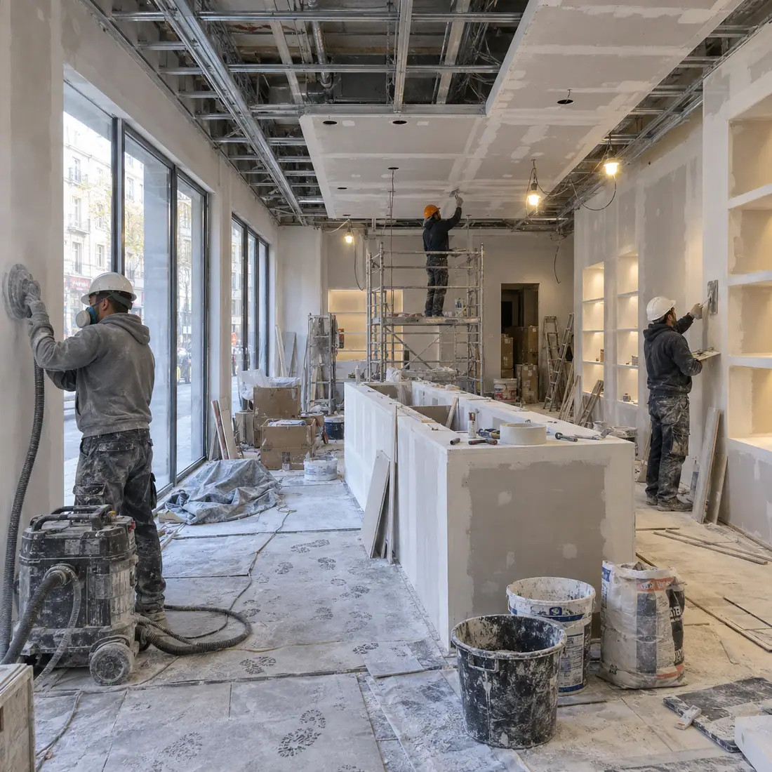 Pose du faux plafond et des enduits